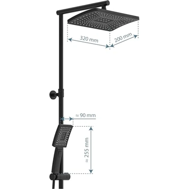 Schütte Duschsystem 'Trento' mit Thermostat schwarz eckig, Handbrause mit 3 Strahlarten – Bild 5