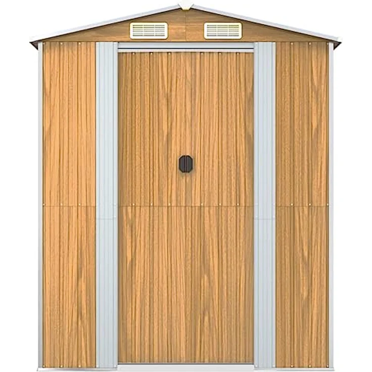 vidaXL Geräteschuppen Gerätehaus Garten Schuppen Gartenhaus Hütte Haus Laube Gartenschuppen Lagerschuppen Hellbraun 192x274x223cm Verzinkter Stahl – Bild 5