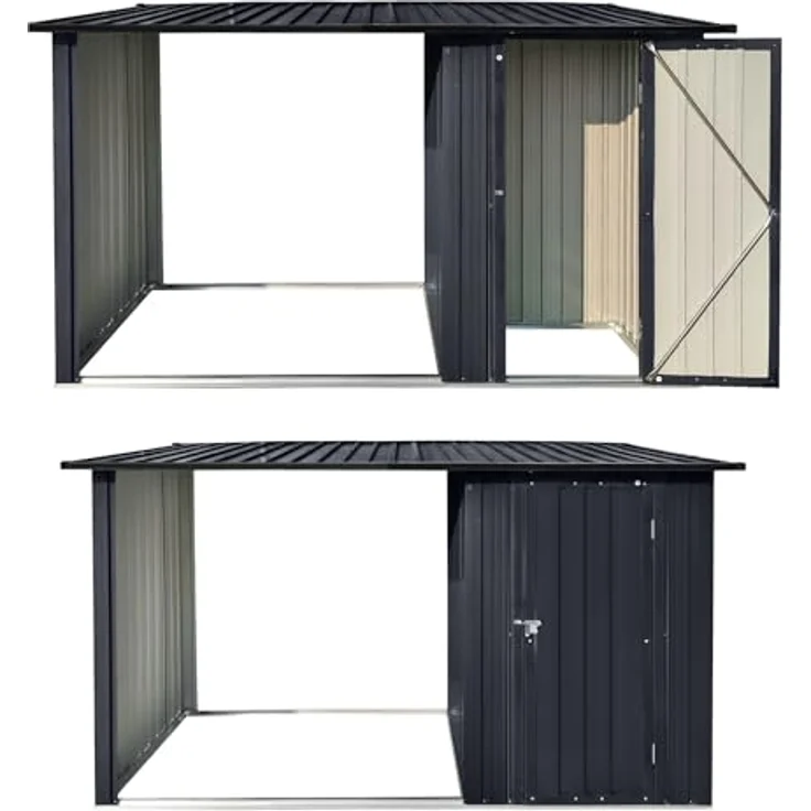ALBATROS Profi Gerätehaus M – Geräteschuppen mit Holzunterstand für 2,3m³ Holz, verzinktes Metall in Anthrazit (RAL 7016) 366x127x161cm, wetterfester Gerätelager Gartenschrank – Bild 5