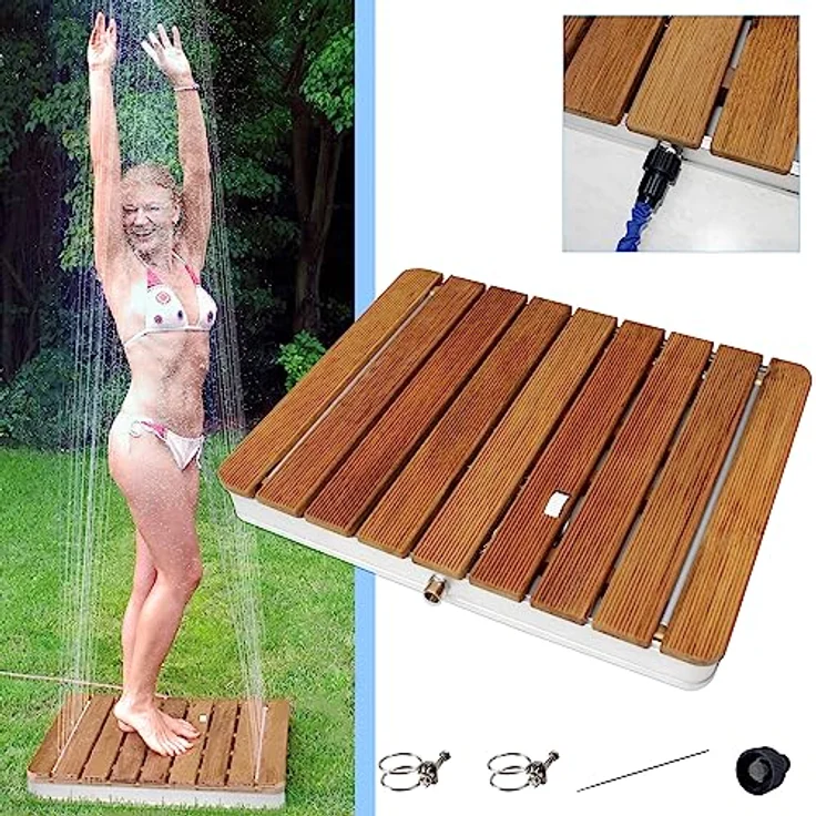 @tec Gartendusche MyGarden aus Teakholz, Bodendusche eckig 70x55cm, mit Wasserregler – Bild 2