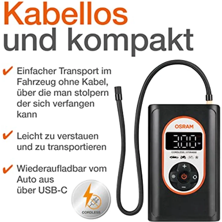 OSRAM TYREinflate 4000, Kabelloser Reifenfüller mit Li-Ion-Akku, LED-Beleuchtung – Bild 3