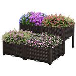 Outsunny Hochbeet, Pflanzkasten mit Abflusslöchern, Blumenkasten im Rattan-Look, PP, Braun, 40 x 40 x 44 cm