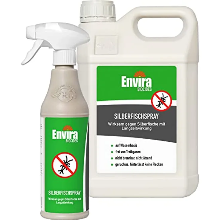 Envira Silberfisch-Spray - Anti-Silberfisch-Mittel Mit Langzeitwirkung - Geruchlos & Auf Wasserbasis - 5L+500ml