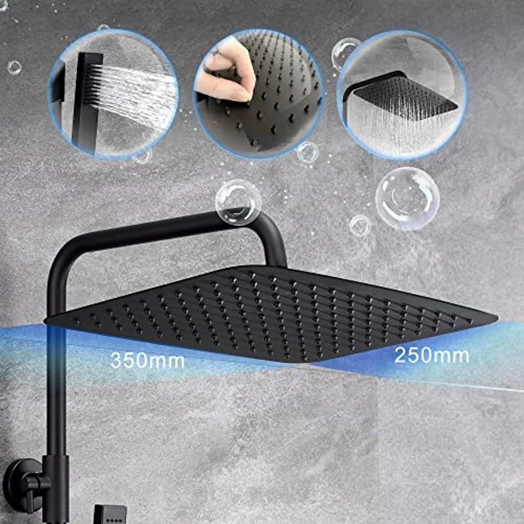 JOHO Thermostat Duschsystem, Regenduschset mit XXL Kopfbrause 35x25cm, Thermostatarmatur, matt schwarz, intelligente Temperaturkontrolle, höhenverstellbare Duschstange aus Edelstahl – Bild 3