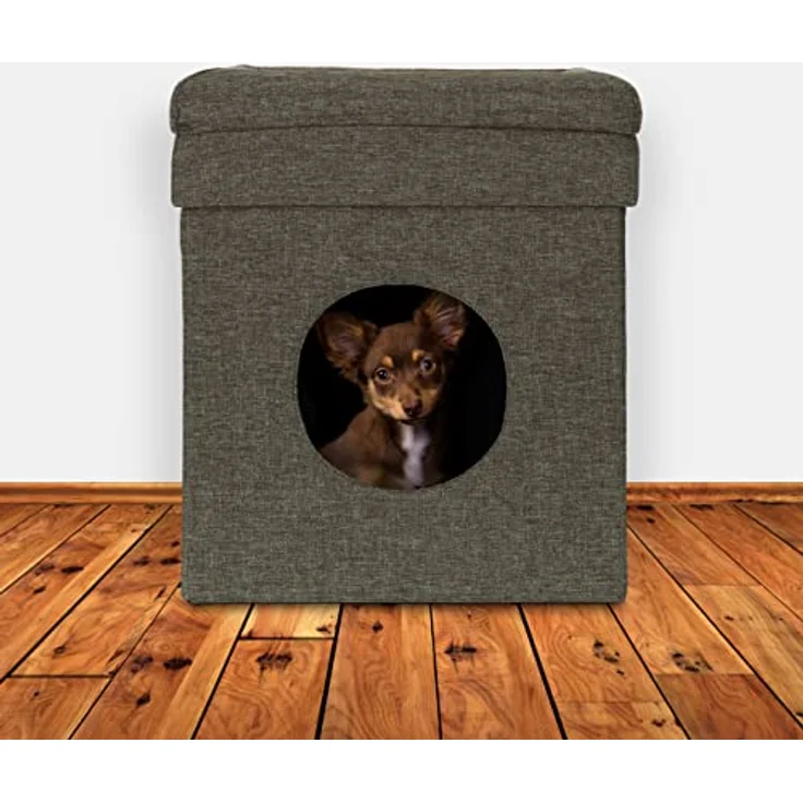 Relaxdays Katzenhöhle Indoor, Rückzugsort für Katzen & kleine Hunde, Tierversteck 2 Etagen, HxBxT: 44 x 38 x 38 cm, grau – Bild 5