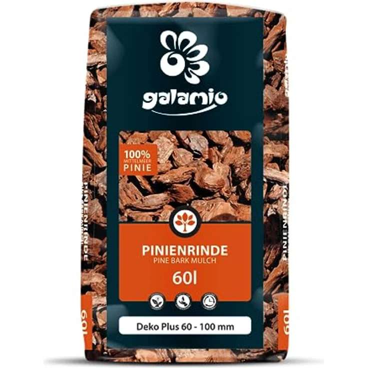 GALAMIO Pinienrinde Deko Plus, 60-100mm Rindenmulch, dekorativer Bodenbelag für Garten und Terrarium, 60l Sack – Bild 3