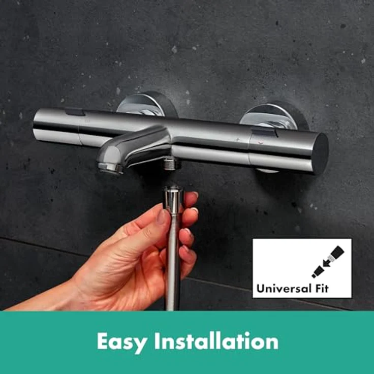 hansgrohe Ecostat Fine Wannenthermostat, Aufputz, 2 Verbraucher, Ausladung 177 mm, mit Sicherheitsstopp bei 40 °C und QuickClean Funktion – Bild 7
