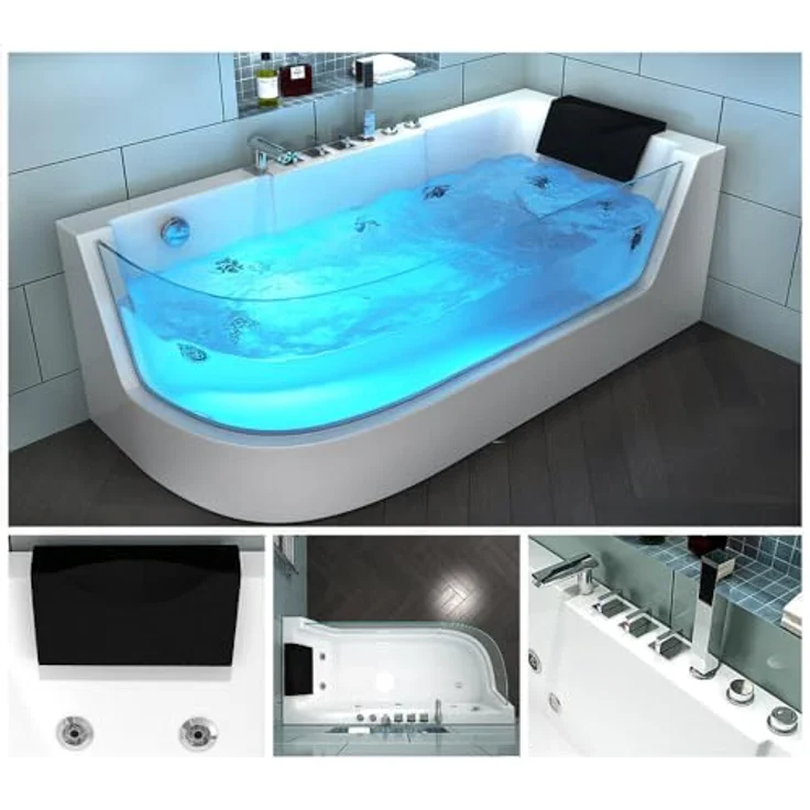 HOME DELUXE Badewanne Whirlpool CARICA, 170 x 80 cm, mit 4 einstellbaren Düsen und LED-Farblichttherapie, strahlendes Weiß – Bild 6