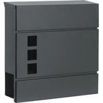 Karat Briefkasten Jules, Wandbriefkasten aus verzinktem Stahl mit Zeitungsfach und Sichtfenstern, anthrazit