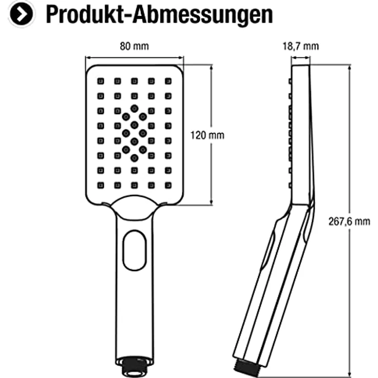 Cornat Handbrause "Filiz" - 80 x 120 mm Kopfgröße - verchromt - 3 Strahlarten: Normal- & Massagestrahl - Anti-Kalk & Wasserspareinsatz / ECO-Brausekopf für Dusche & Badewanne / TECB3481 – Bild 2