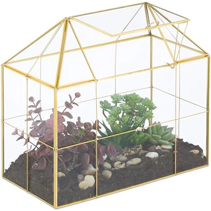 Relaxdays Großes Pflanzenterrarium, Glas Gewächshaus in Hausform für Sukkulenten und Moos, ca. 27 x 30 x 15 cm – Bild 1