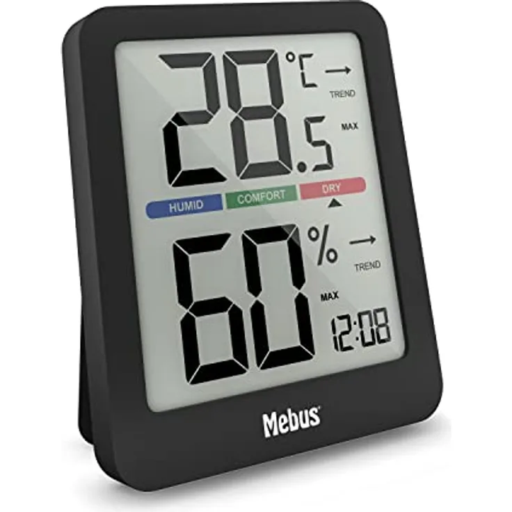 Mebus 11115 Thermo-Hygrometer, digitales Hygrometer mit Temperaturanzeige in °C/°F, schwarz