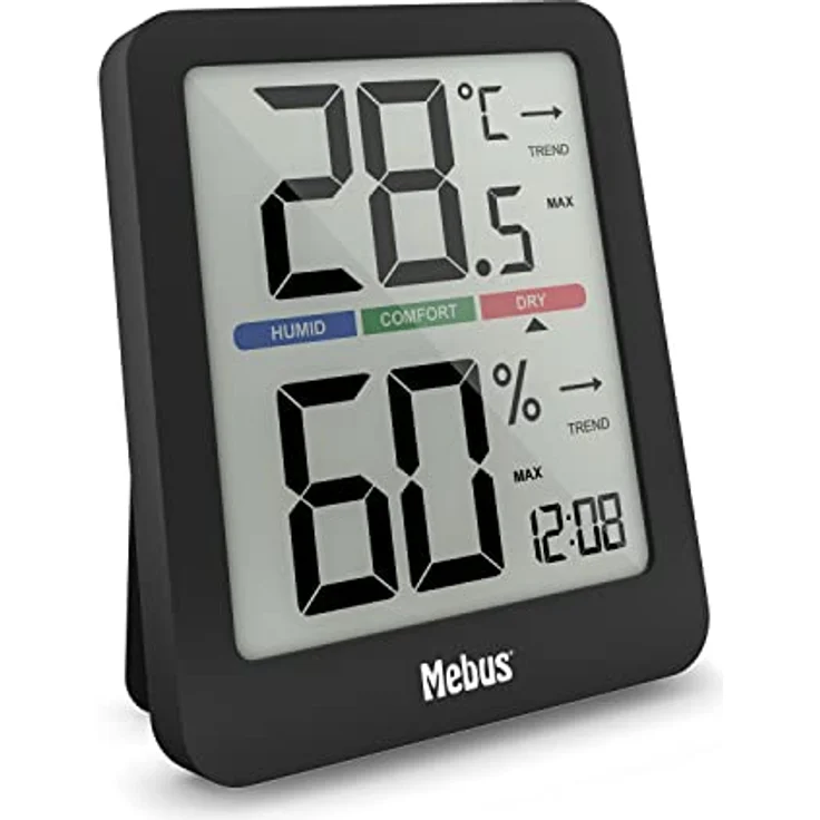 Mebus 11115 Thermo-Hygrometer, digitales Hygrometer mit Temperaturanzeige in °C/°F, schwarz – Bild 1