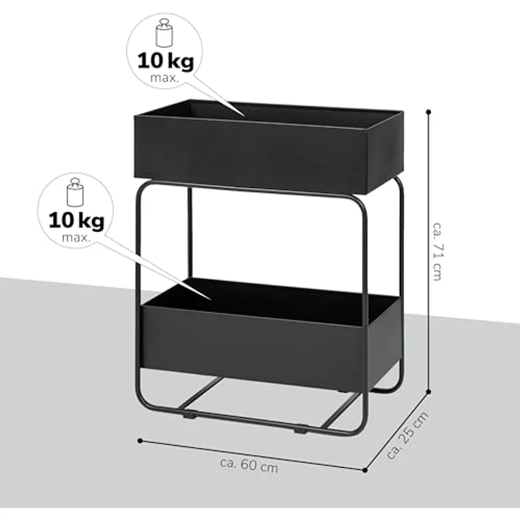 eluno Blumenständer mit 2 Ablagen, aus Metall schwarz, vielseitiges Multifunktionsregal – Bild 3