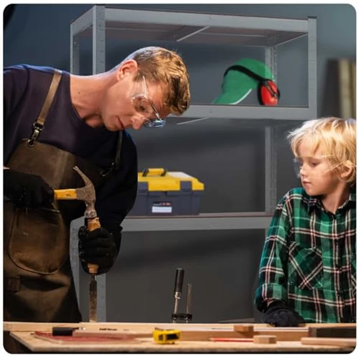 Humberg HR-810 Kellerregal Schwerlastregal, Metallgestell mit 5 Ablagen, belastbar bis 625 kg, 30 x 75 x 150 cm, Silber – Bild 2