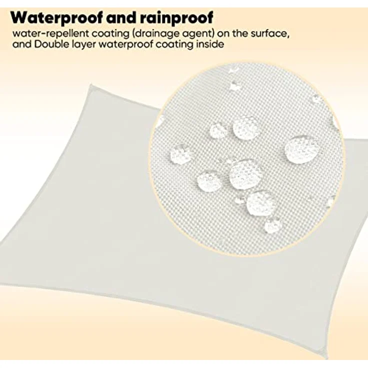 Sekey Sonnensegel Wasserdicht 2x3m Rechteckig PES Polyester, Sonnenschutz 95% UV Schutz Windschutz Reißfest Wetterfest, für Balkon Garten, mit Ösen und Befestigungsseile, Weiß – Bild 3