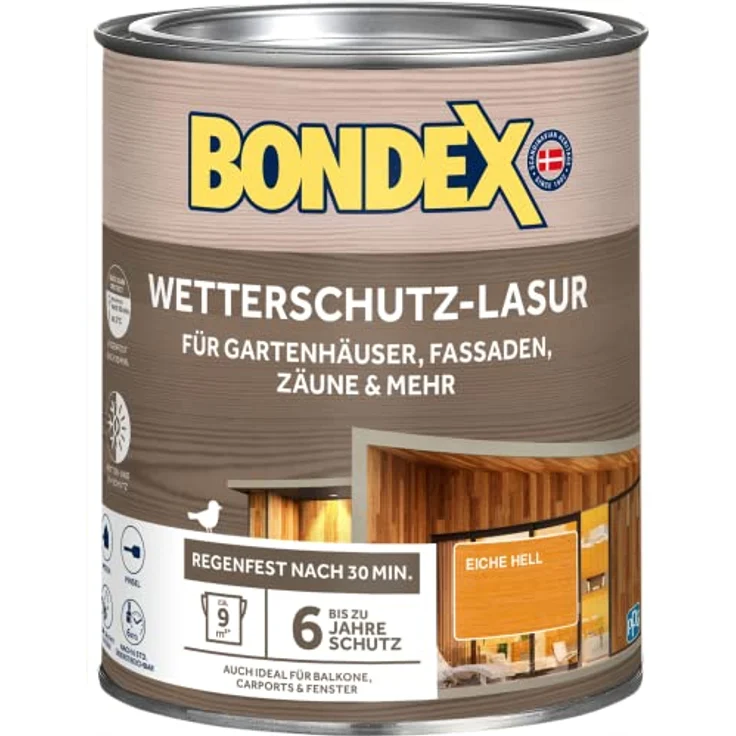 Bondex Holzschutzlasur Wetterschutz-Lasur, Eiche hell, 0,75 L, seidenmatt, UV-Schutz, wasserbasiert – Bild 1