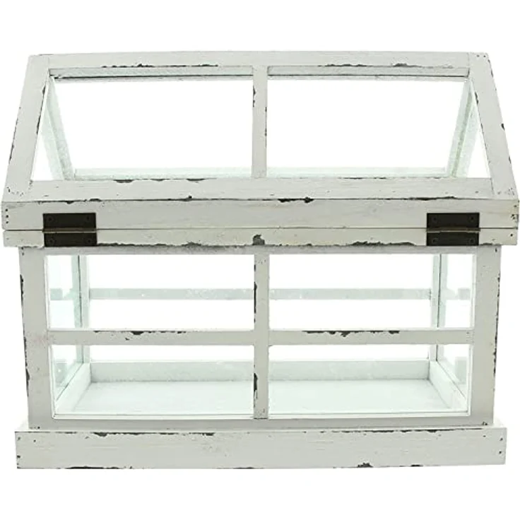 Dekoleidenschaft Mini-Gewächshaus "Shabby", 37x21x31 cm, Weiß lackiertes Holz, Terrarium, Treibhaus, Miniglashaus – Bild 9