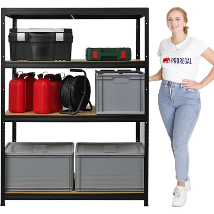 PROREGAL Schwerlastregal Big Elephant | HxBxT 160x120x60cm | Fachlast 200kg | Schwarz | Kellerregal, Steckregal, Garagenregal, Lagerregal – Bild 5