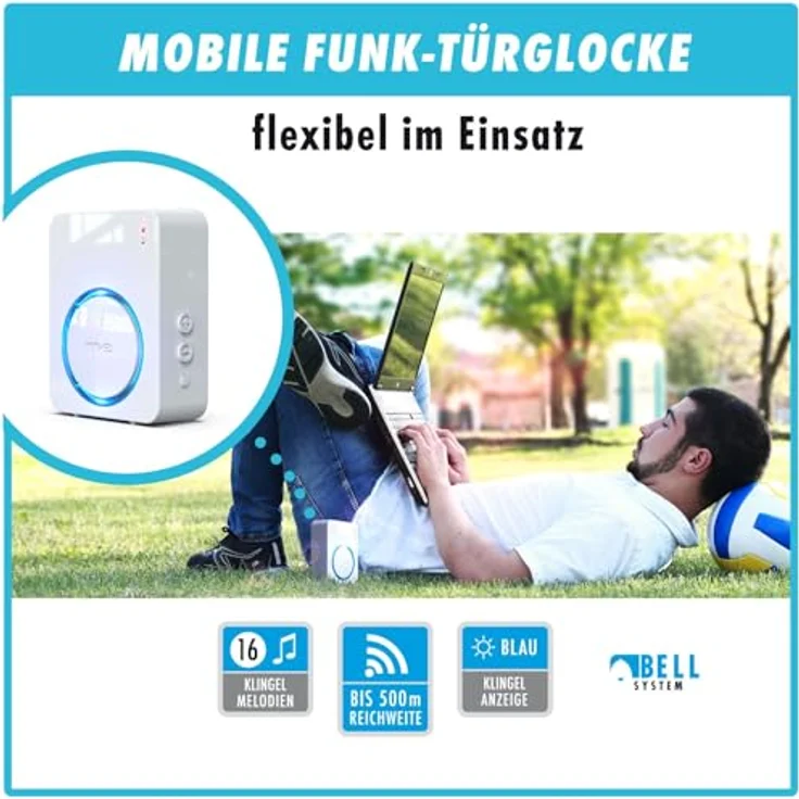 m-e Bell-521 RX, Mobiler Funk-Türglocken-Empfänger mit Leuchtring, batteriebetrieben – Bild 2