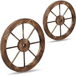 Relaxdays Wagenrad aus Holz, 2er Set, Deko für Garten, Terrasse, Veranda, rustikales Speichenrad, Saloon, Western, braun