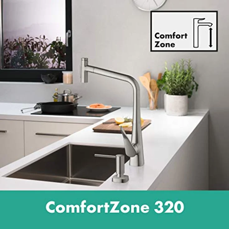 Hansgrohe Metris Select M71, Küchenmischer Select 320 2jet mit Ausziehbrause und sBox, Edelstahl Finish, schwenkbar, temperaturbegrenzt, integrierter Rückflussverhinderer – Bild 4