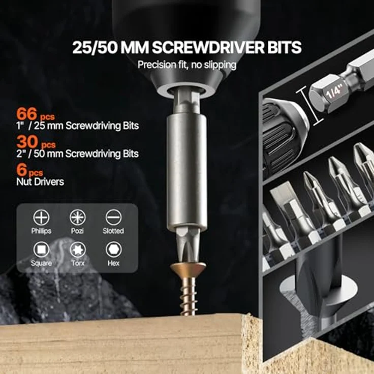 VEVOR 246-teiliges Bohrer-Set, Bohrer- und Schrauberbit-Set mit Tragkoffer, geeignet für Holz, Metall und Zement, inkl. magnetischem Bithalter und 4 Lochsägen – Bild 4