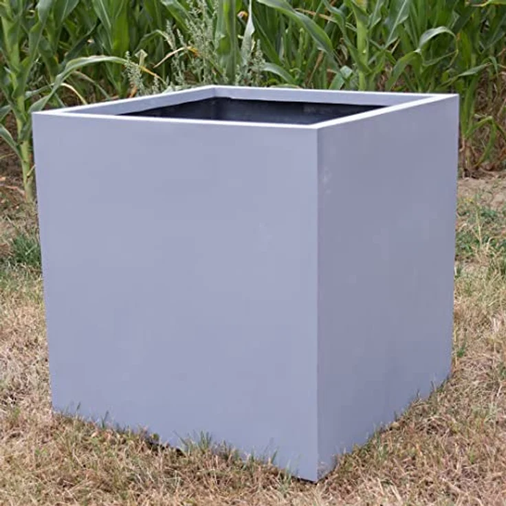 Elegant Einrichten Pflanzkübel Fiberglas quadratisch 50x50x50 cm grau, wasserdicht und frost sicher – Bild 2