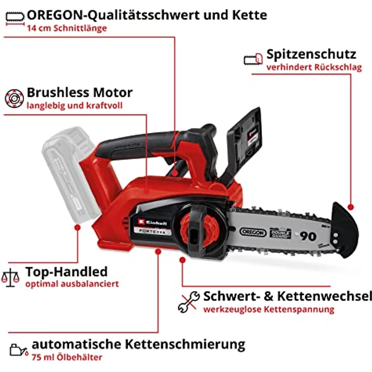 Einhell Professional Einhand-Akku-Kettensäge FORTEXXA 18/20 TH Power X-Change (Li-Ion, 18 V, Brushless-Motor, 20 cm OREGON-Qualitätsschwert & -kette, max. 3.800 min-1, ohne Akku & Ladegerät) – Bild 3