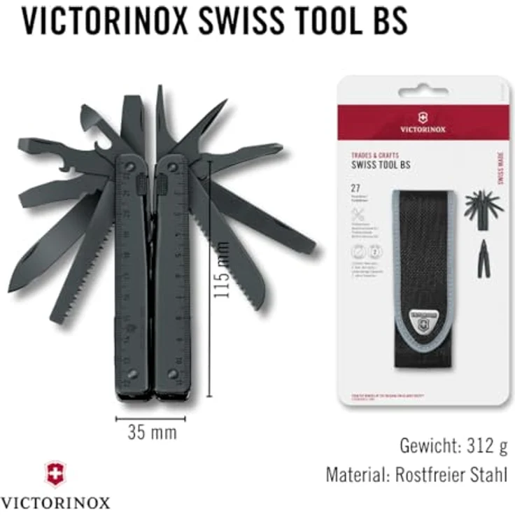 Victorinox Swiss Tool Spirit BS Multifunktionswerkzeug, 29 Funktionen, Schwarzer Oxid Stahl, Leder-Gürteletui, schwarz – Bild 4