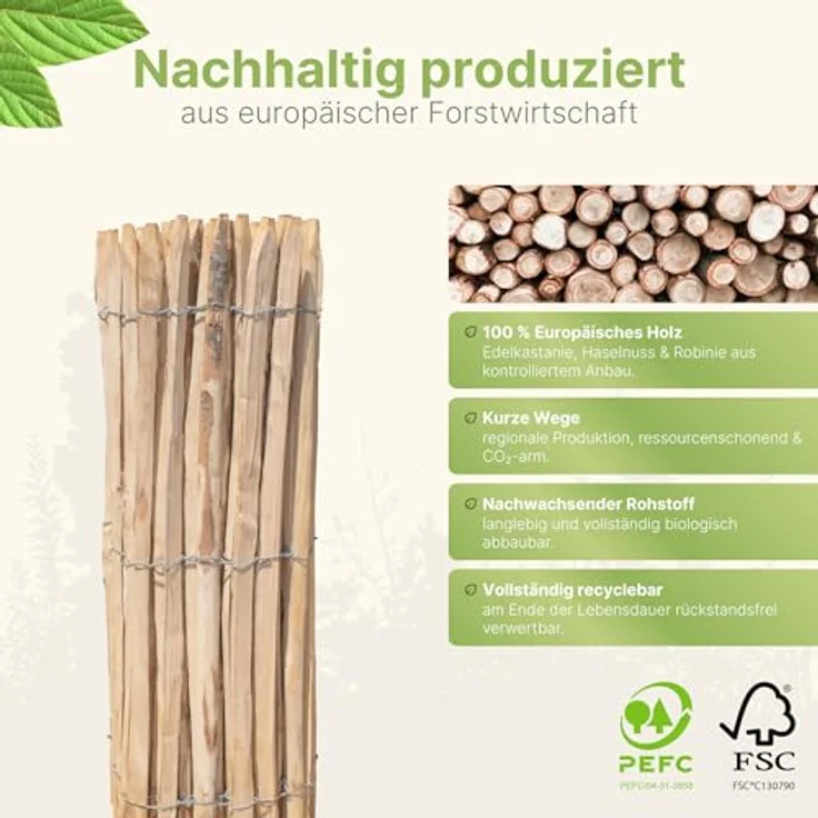 STILTREU Französischer Premium Staketenzaun Kastanie, 5 Meter lang, 50 cm hoch, Lattenabstand 6-7 cm, witterungsbeständig und pflegeleicht – Bild 7