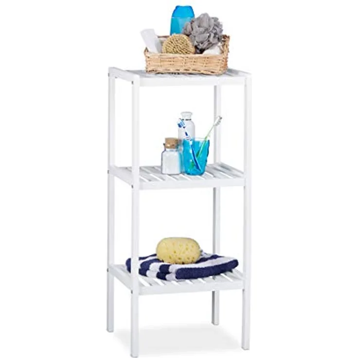 Relaxdays Ablageflächen, Holzregal, Standregal, Bambusregal, Küchenregal, HBT 80 x 34, 5 x 33 cm, weiß Bambus Badregal 3 Ablagen, 33 x 34.5 x 80 cm