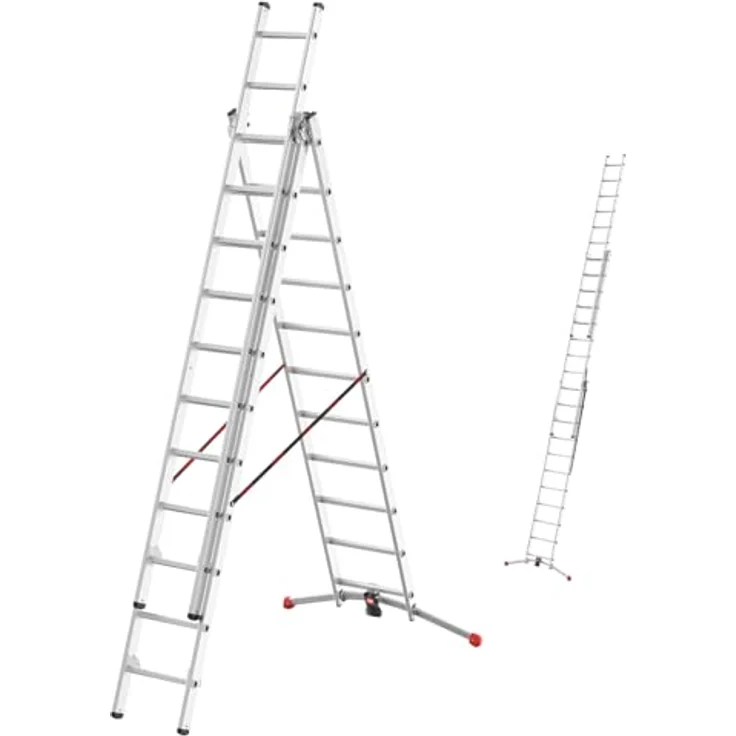 Hailo HobbyLOT 3-teilige Alu-Kombileiter mit LOT-System, belastbar bis 150 kg, 7/9/11 Sprossen – Bild 1