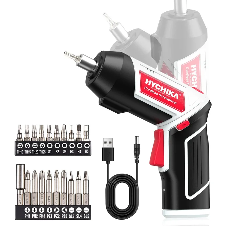 HYCHIKA Cordless Screwdriver, Akkuschrauber mit 6Nm Drehmoment, 2000mAh Akku und 20 Zubehörteilen