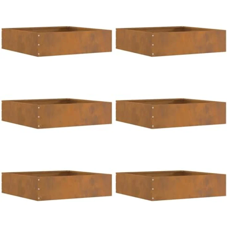 vidaXL Raseneinfassung 6 pcs Rostig, Wetterfeststahl, 50 x 50 x 13 cm, Moderne Garten-Metallkante, Rasenbarriere für elegante Terrassengestaltung – Bild 1