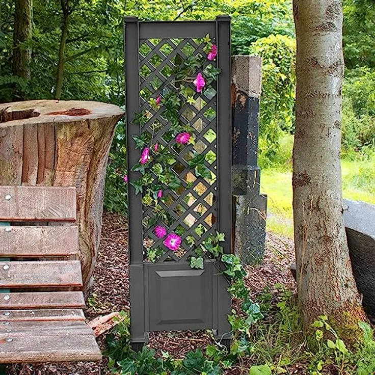 NYVI Spalier mit Erdspießen NYVIGreen 140x43 cm - Rankgitter aus wetterfestem & recyceltem Kunststoff - Rankhilfe - Pflegeleicht, Steckmontage ohne Werkzeug, Farbe:Anthrazit – Bild 1
