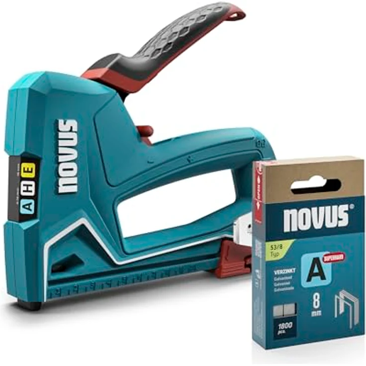 Novus Tools Handtacker J-50 Set + 1800 Feindrahtklammern A Typ 53 - Profi-Tacker zur Befestigung von Geweben, Stoffen und Zierleisten - für Nägel 16 mm und Feindrahtklammern 6-14 mm – Bild 1