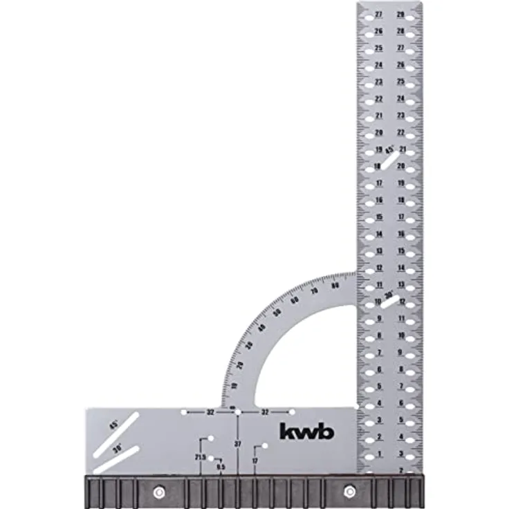 kwb Universalwinkel/Anschlagwinkel 300 mm für winkelgenaue Messungen, mit abnehmbarem Anschlag, fixe Winkelmarkierungen für 30° und 45° und div. Markierungspunkten