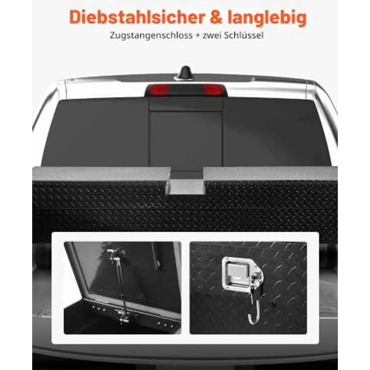 VEVOR Crossover Lkw Werkzeugkasten, abschließbar & wasserdicht, 1771 x 507 x 331 mm, Aluminium mit seitlichen Griffen, schwarz – Bild 5