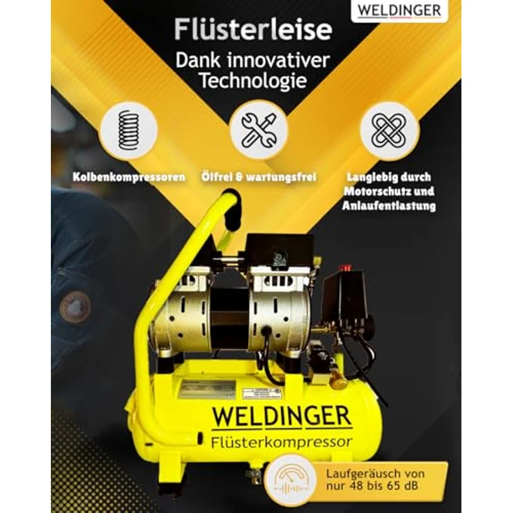 FK 65 pro Flüsterkompressor 90 l Luftabgabe innenbeschichteter Tank 9 bar max - Weldinger – Bild 5