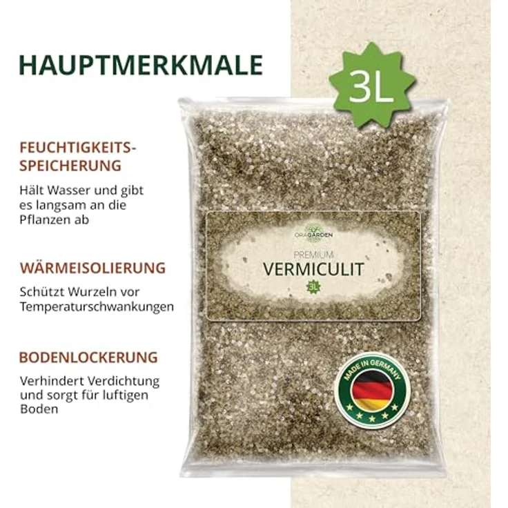 OraGarden Premium Vermiculit für Aussaat Gartenbau Kübelpflanzen Körnung: 0-5 mm (3L) – Bild 6