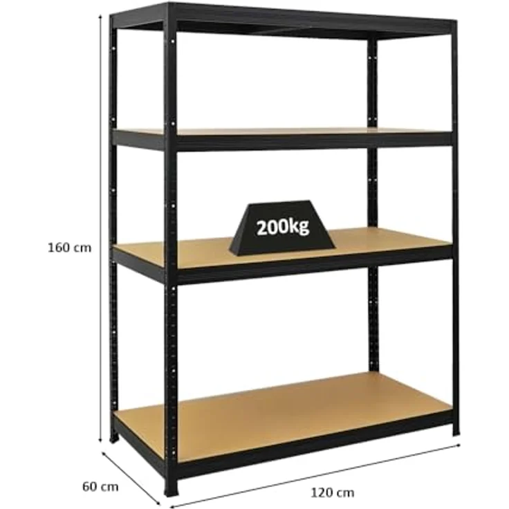 PROREGAL Schwerlastregal Big Elephant | HxBxT 160x120x60cm | Fachlast 200kg | Schwarz | Kellerregal, Steckregal, Garagenregal, Lagerregal – Bild 2