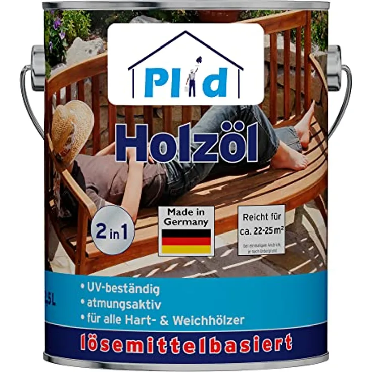 plid® Holzschutz Öl Douglasie 2,5L wetterfest - Holzöl für Außenbereich & Innen - Holzpflegemittel - Öl für Gartenmöbel - Holz Pflege Öl - Holzlasur Aussen & Innen - Teakholz Öl Aussen - Hartholzöl