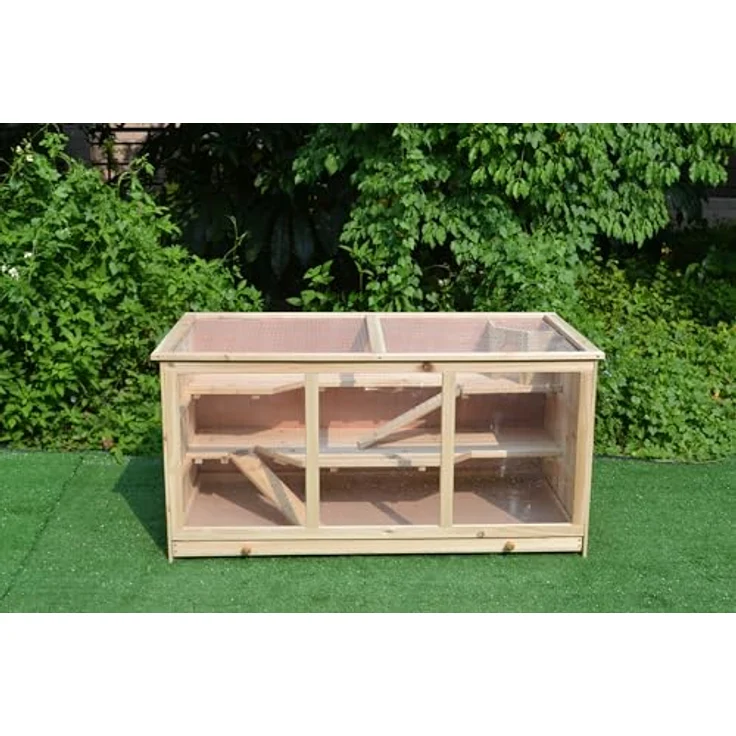 Mucola Kleintierkäfig 117x63x58 cm, 3-stöckig Holz Hamsterkäfig mit aufklappbarem Deckel, Rampen und Plexiglas, ideal für Mäuse und Kaninchen – Bild 1