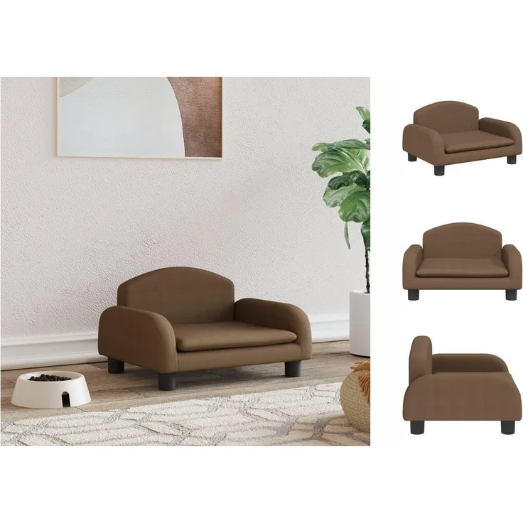 vidaXL Hundekorb Hundebett Braun 50x40x30 cm Stoff Körbchen Hundesofa mit massivem Kiefernholzrahmen