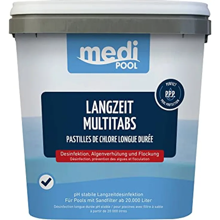 mediPOOL Langzeit-Multitabs zur Poolpflege, 5 kg Packung für 20.000 l Wasser, wirksam gegen Algen und Flockung