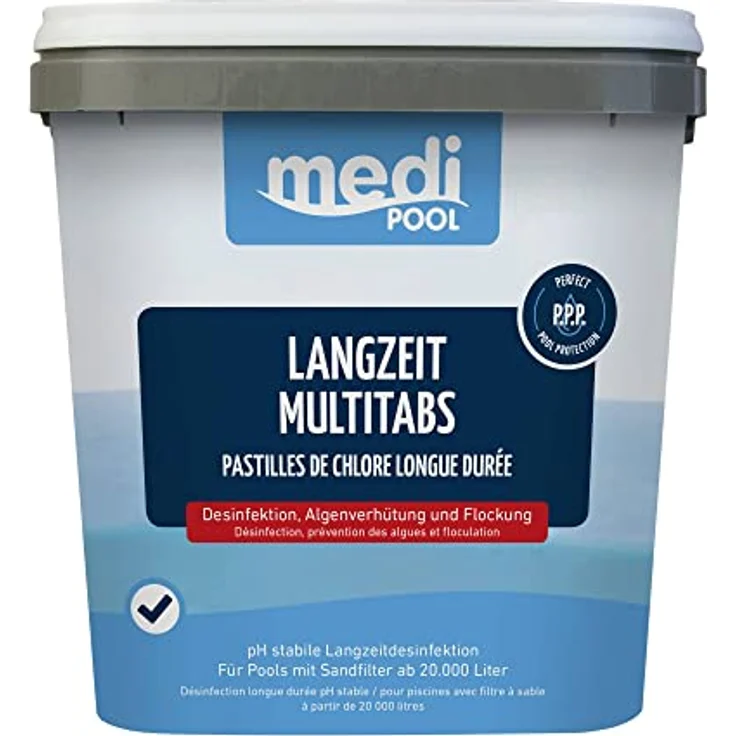 mediPOOL Langzeit-Multitabs zur Poolpflege, 5 kg Packung für 20.000 l Wasser, wirksam gegen Algen und Flockung – Bild 1