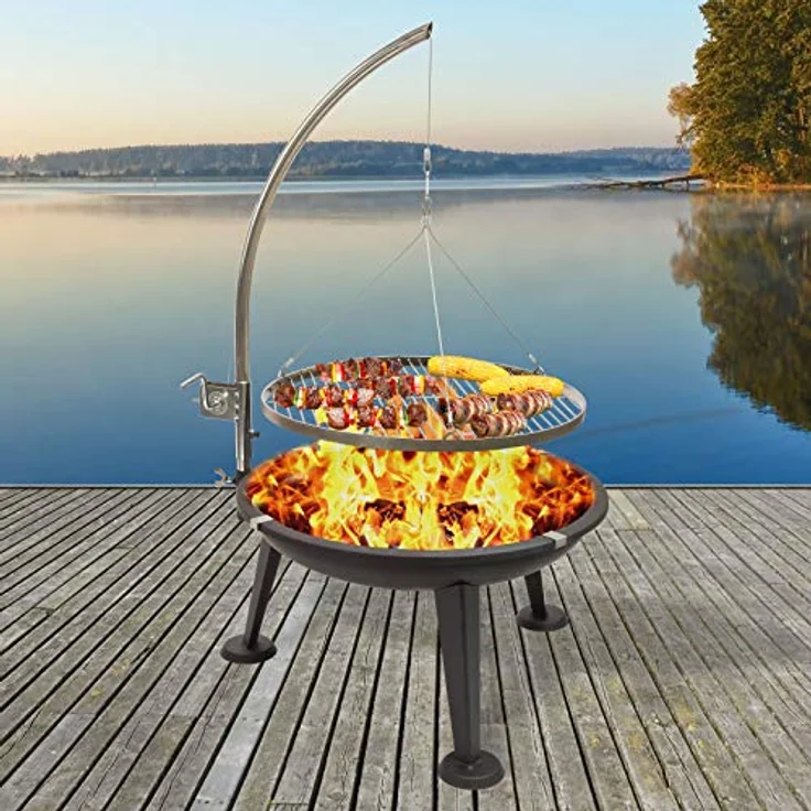 Edelstahl Schwenkgrill Holzkohlegrill 3-beinig 55 cm Grillrost Feuerschale – Bild 7