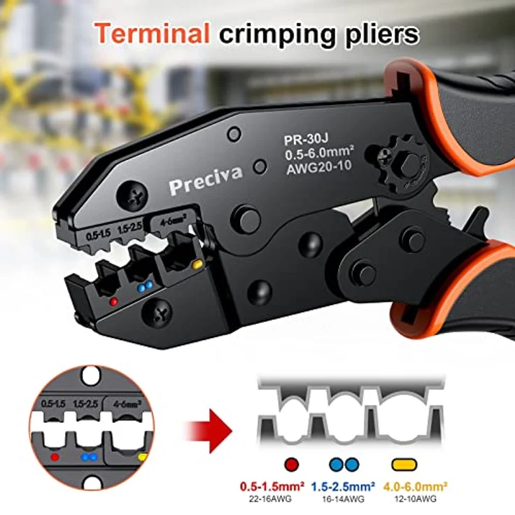 Preciva Crimpzange für isolierte Kabelschuhe, Krimpwerkzeug 0,5-6mm² mit ergonomischem Design und hoher Präzision – Bild 2