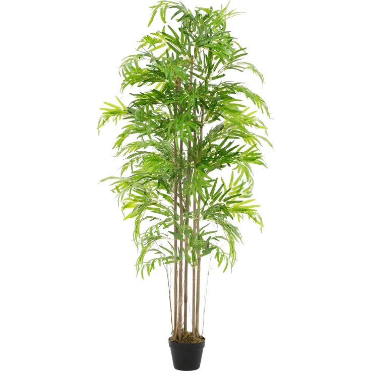 ML-Design Künstlicher Bambus 180 cm, Kunstpflanze mit Echtholzstamm und dichten, grünen Blättern, pflegeleicht und UV-beständig